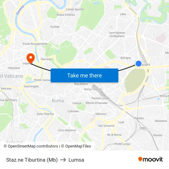 Staz.ne Tiburtina (Mb) to Lumsa map