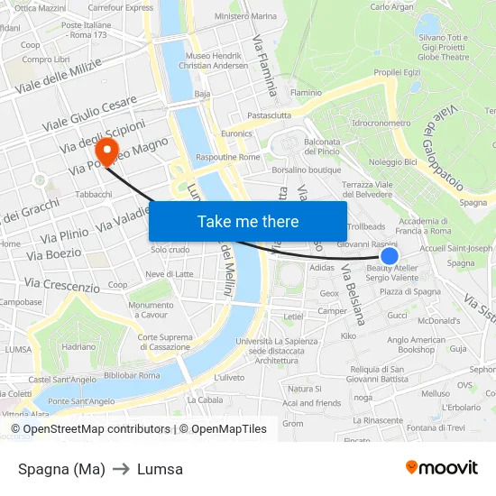 Spagna (Ma) to Lumsa map