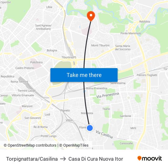 Torpignattara/Casilina to Casa Di Cura Nuova Itor map