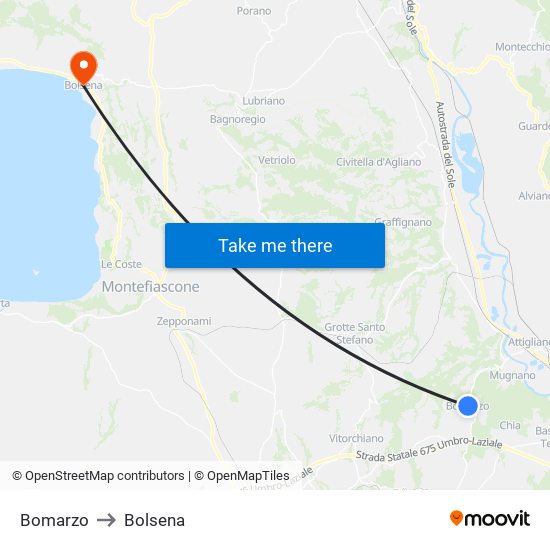 Bomarzo to Bolsena map