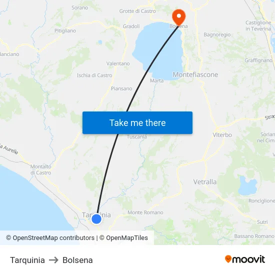 Tarquinia to Bolsena map
