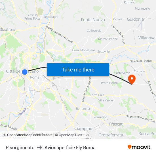 Risorgimento to Aviosuperficie Fly Roma map