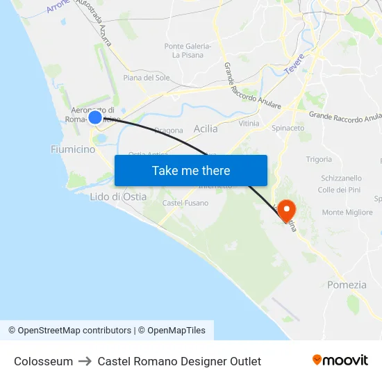 Colosseum to Castel Romano Designer Outlet map