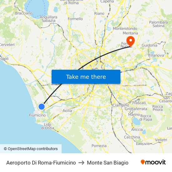 Aeroporto Di Roma-Fiumicino to Monte San Biagio map