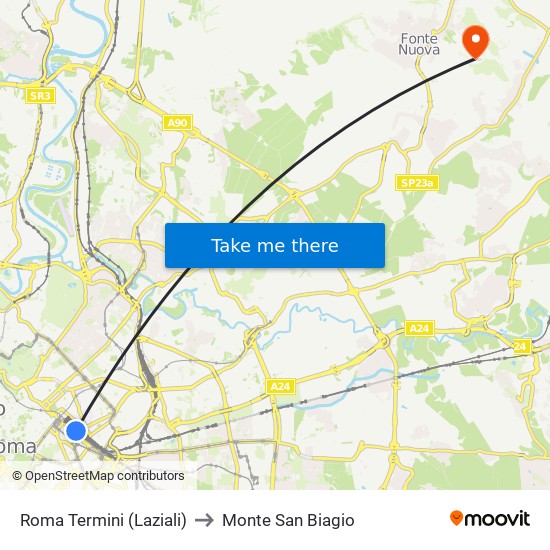 Roma Termini (Laziali) to Monte San Biagio map