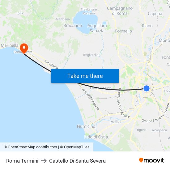 Roma Termini to Castello Di Santa Severa map