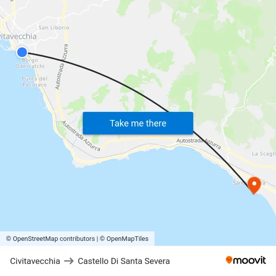 Civitavecchia to Castello Di Santa Severa map