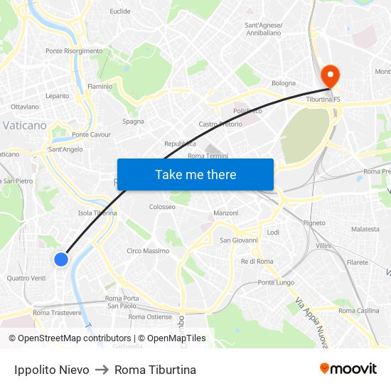 Ippolito Nievo to Roma Tiburtina map