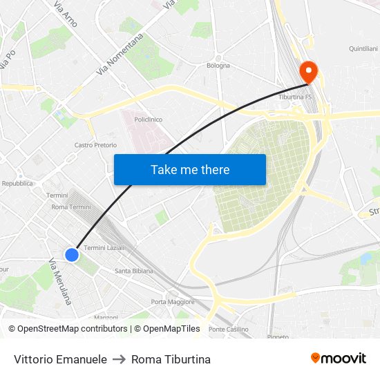 Vittorio Emanuele to Roma Tiburtina map