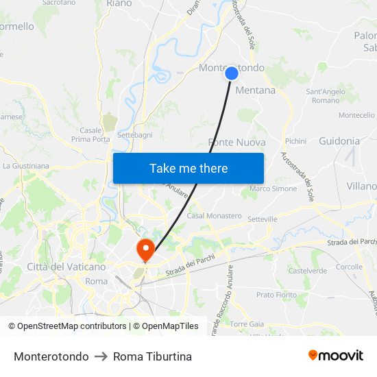 Monterotondo to Roma Tiburtina map