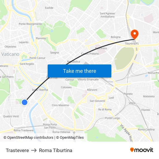 Trastevere to Roma Tiburtina map