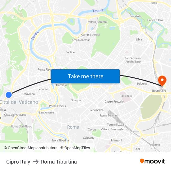 Cipro Italy to Roma Tiburtina map