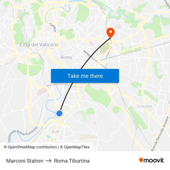 Marconi Station to Roma Tiburtina map