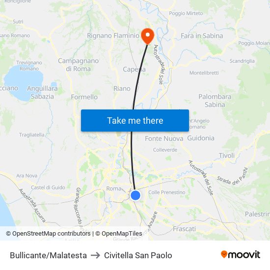 Bullicante/Malatesta to Civitella San Paolo map