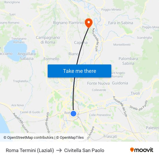 Roma Termini (Laziali) to Civitella San Paolo map