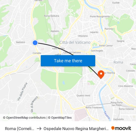 Roma (Cornelia) to Ospedale Nuovo Regina Margherita map