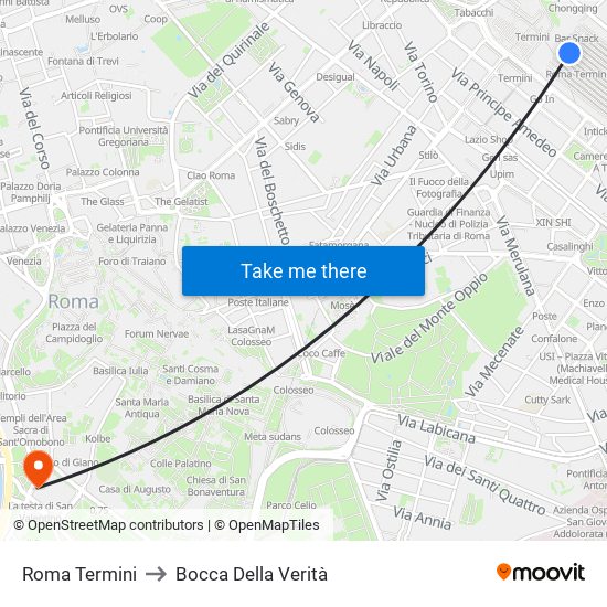 Roma Termini to Bocca Della Verità map