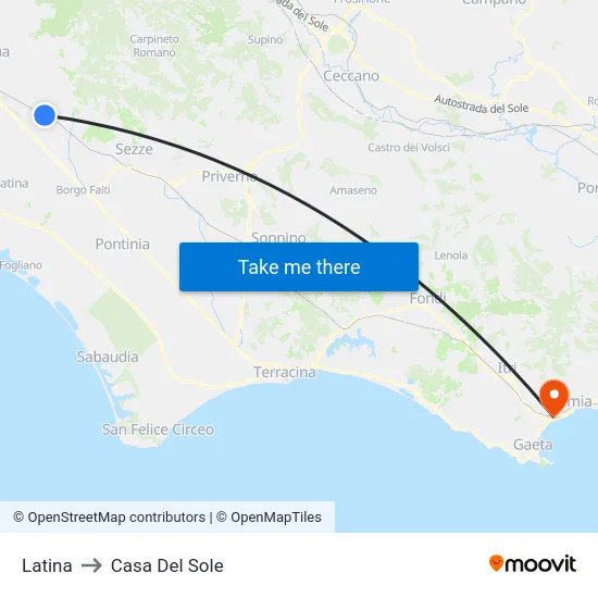 Latina to House of the Sun map