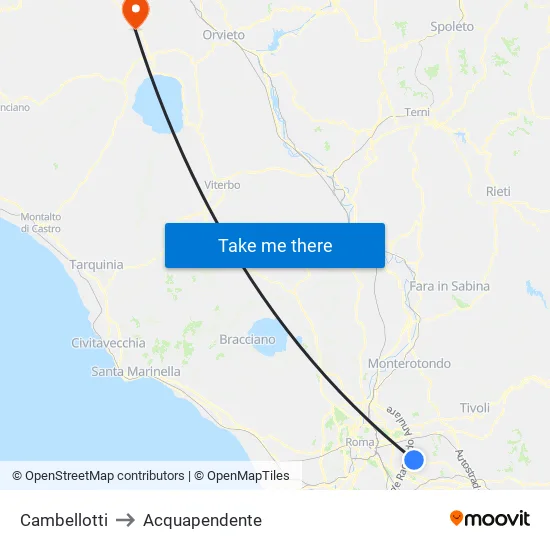 Cambellotti to Acquapendente map
