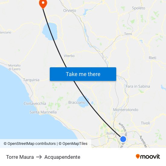 Torre Maura to Acquapendente map