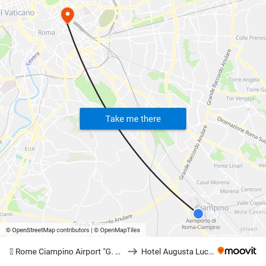 ✈ Rome Ciampino Airport "G. B. Pastine" (Cia) to Hotel Augusta Lucilla Palace map