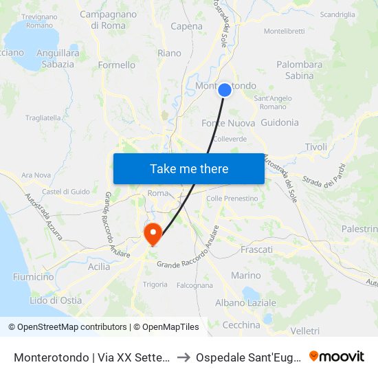 Monterotondo | Via XX Settembre to Ospedale Sant'Eugenio map
