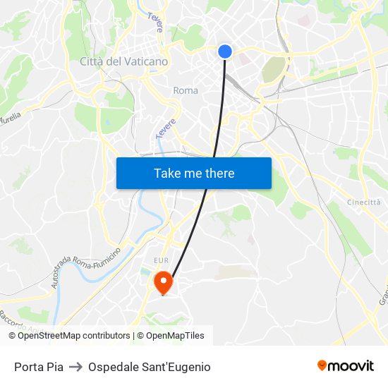 Porta Pia to Ospedale Sant'Eugenio map