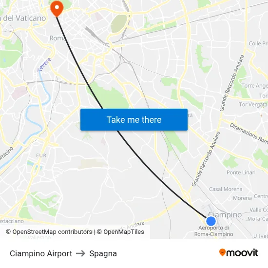Ciampino Airport to Spain map