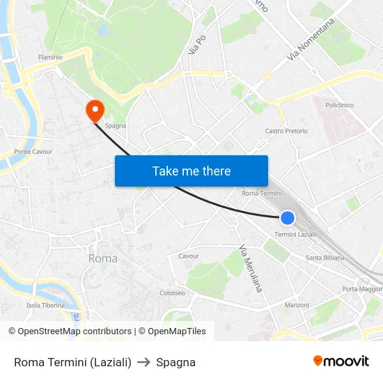 Roma Termini (Laziali) to Spagna map