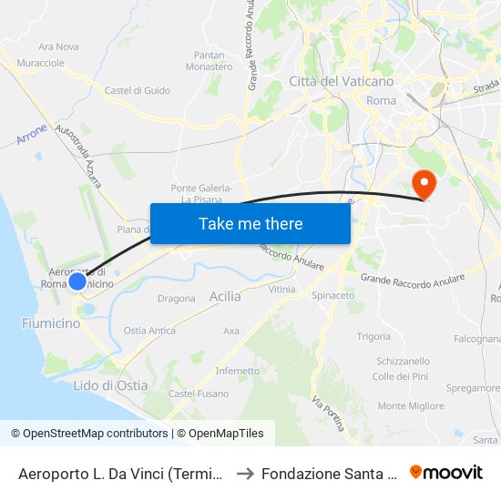 Aeroporto L. Da Vinci (Terminal T2) to Fondazione Santa Lucia map