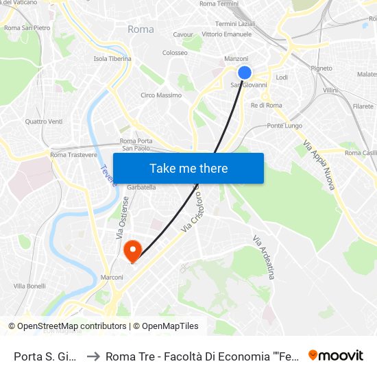 Porta S. Giovanni to Roma Tre - Facoltà Di Economia ""Federico Caffè"" map