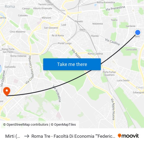Mirti (Mc) to Roma Tre - Facoltà Di Economia ""Federico Caffè"" map