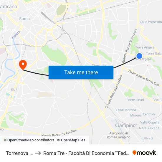 Torrenova (Mc) to Roma Tre - Facoltà Di Economia ""Federico Caffè"" map