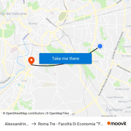 Alessandrino (Mc) to Roma Tre - Facoltà Di Economia ""Federico Caffè"" map