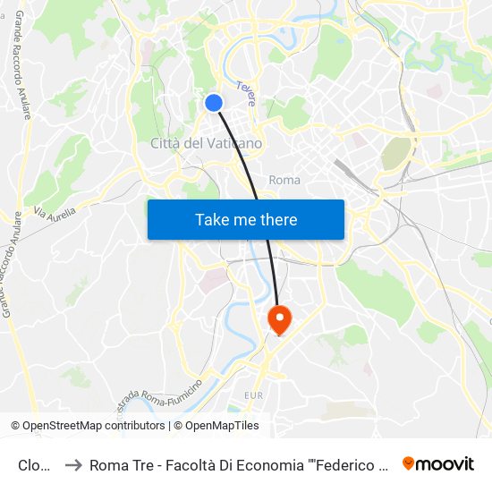 Clodio to Roma Tre - Facoltà Di Economia ""Federico Caffè"" map