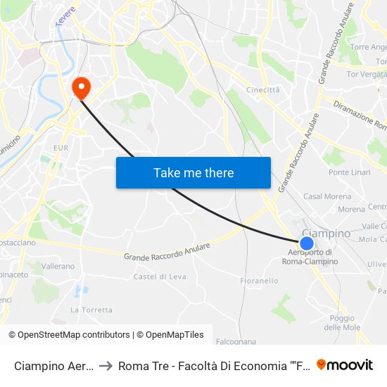 Ciampino Aeroporto to Roma Tre - Facoltà Di Economia ""Federico Caffè"" map