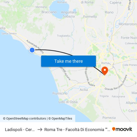 Ladispoli - Cerveteri FS to Roma Tre - Facoltà Di Economia ""Federico Caffè"" map