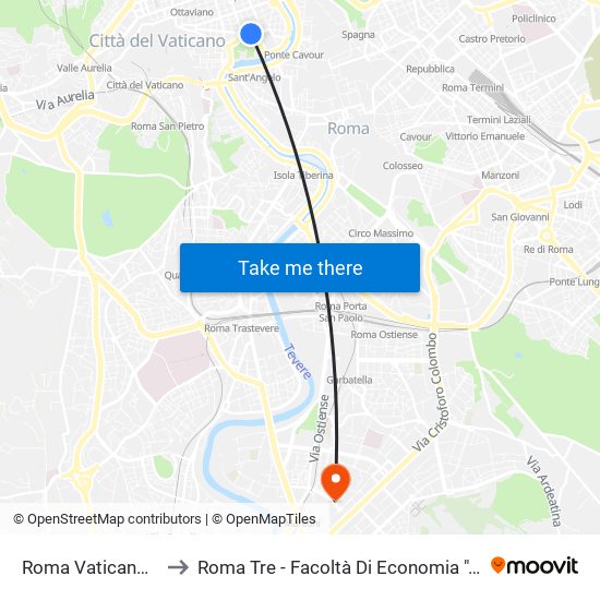 Roma Vaticano (Sitbus) to Roma Tre - Facoltà Di Economia ""Federico Caffè"" map