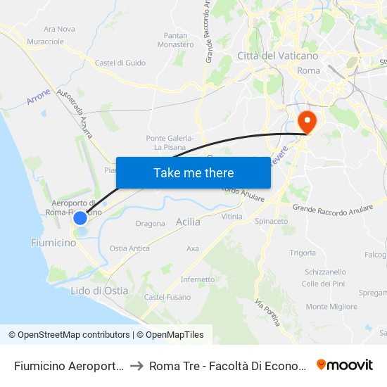 Fiumicino Aeroporto | Via Santoro to Roma Tre - Facoltà Di Economia ""Federico Caffè"" map