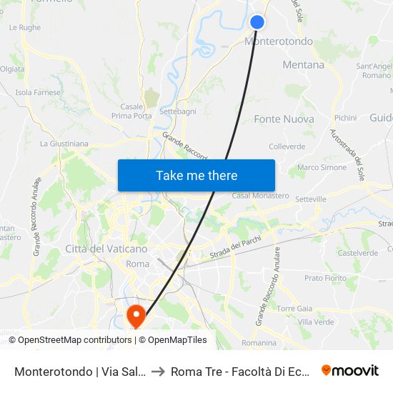 Monterotondo | Via Salaria (Zona Industriale) to Roma Tre - Facoltà Di Economia ""Federico Caffè"" map