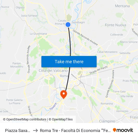 Piazza Saxa Rubra to Roma Tre - Facoltà Di Economia ""Federico Caffè"" map