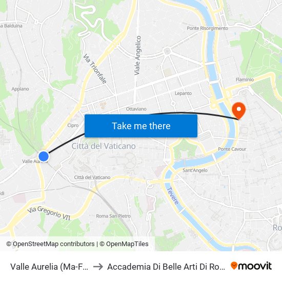 Valle Aurelia (Ma - Fl3) to Accademia Di Belle Arti Di Roma map