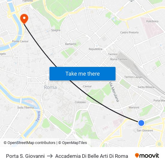 Porta S. Giovanni to Accademia Di Belle Arti Di Roma map