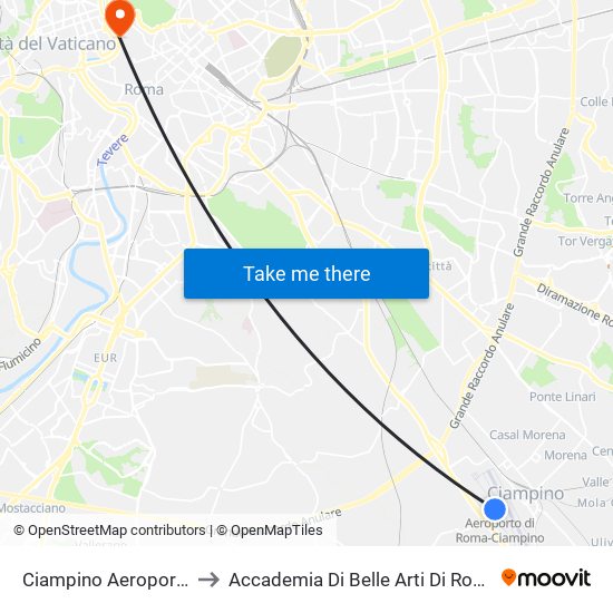 Ciampino Aeroporto to Accademia Di Belle Arti Di Roma map