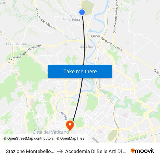 Stazione Montebello (Rv) to Accademia Di Belle Arti Di Roma map