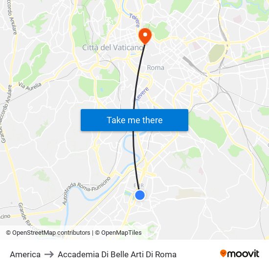 America to Accademia Di Belle Arti Di Roma map