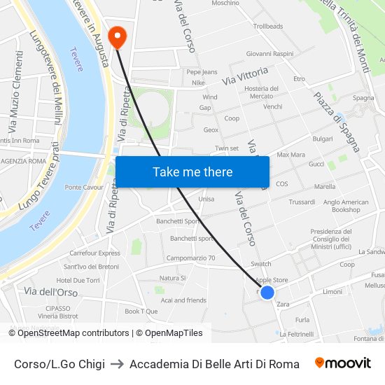 Corso/L.Go Chigi to Accademia Di Belle Arti Di Roma map