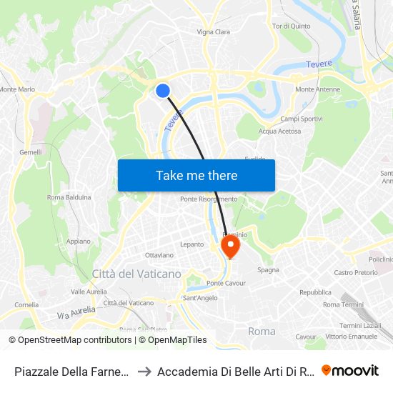 Piazzale Della Farnesina to Accademia Di Belle Arti Di Roma map