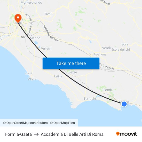 Formia-Gaeta to Accademia Di Belle Arti Di Roma map