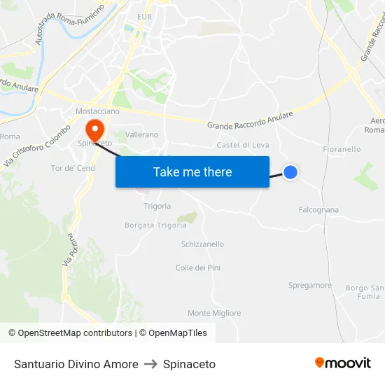 Santuario Divino Amore to Spinaceto map